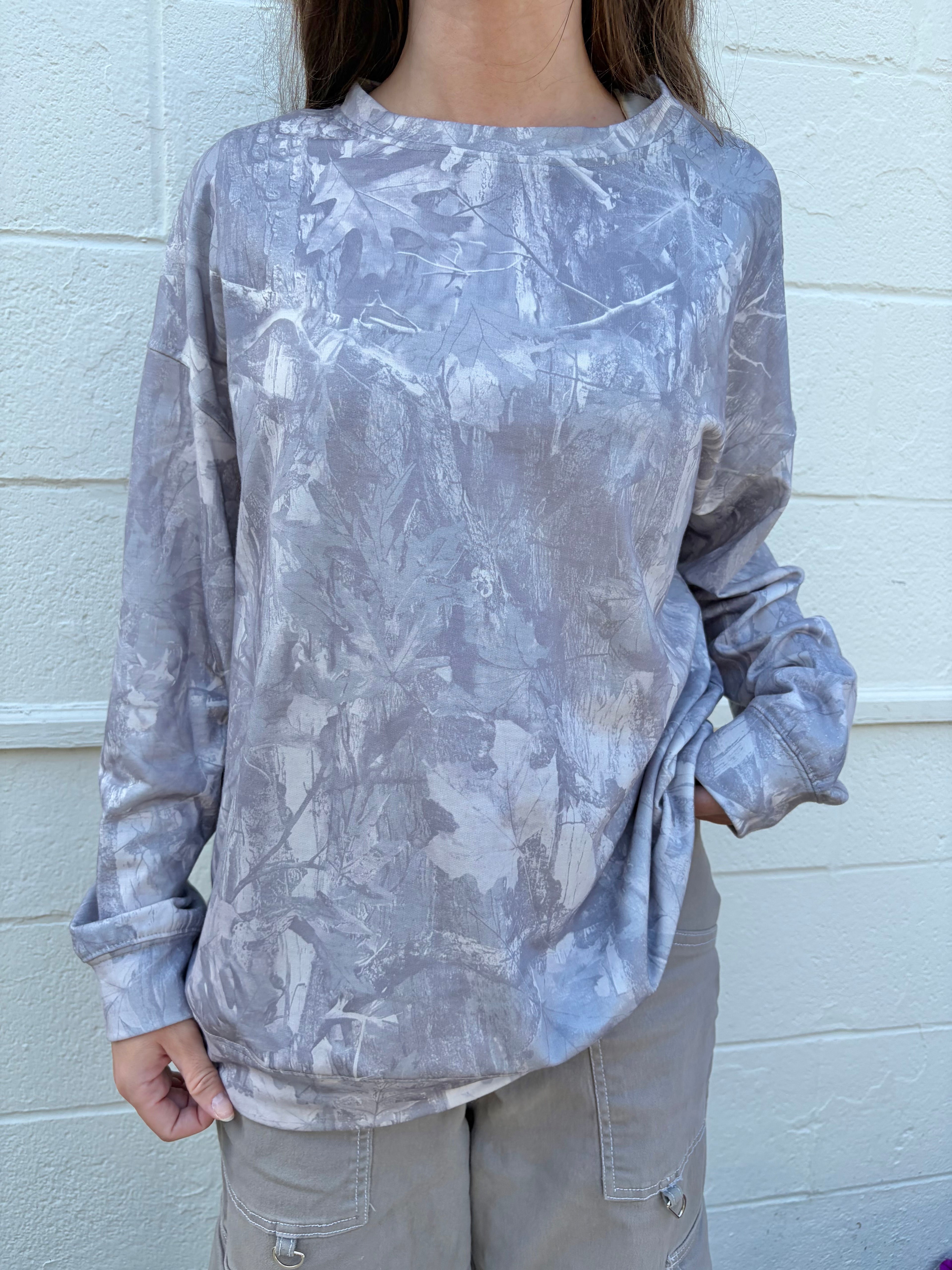 Camo Print Crewneck Long Sleeve Top