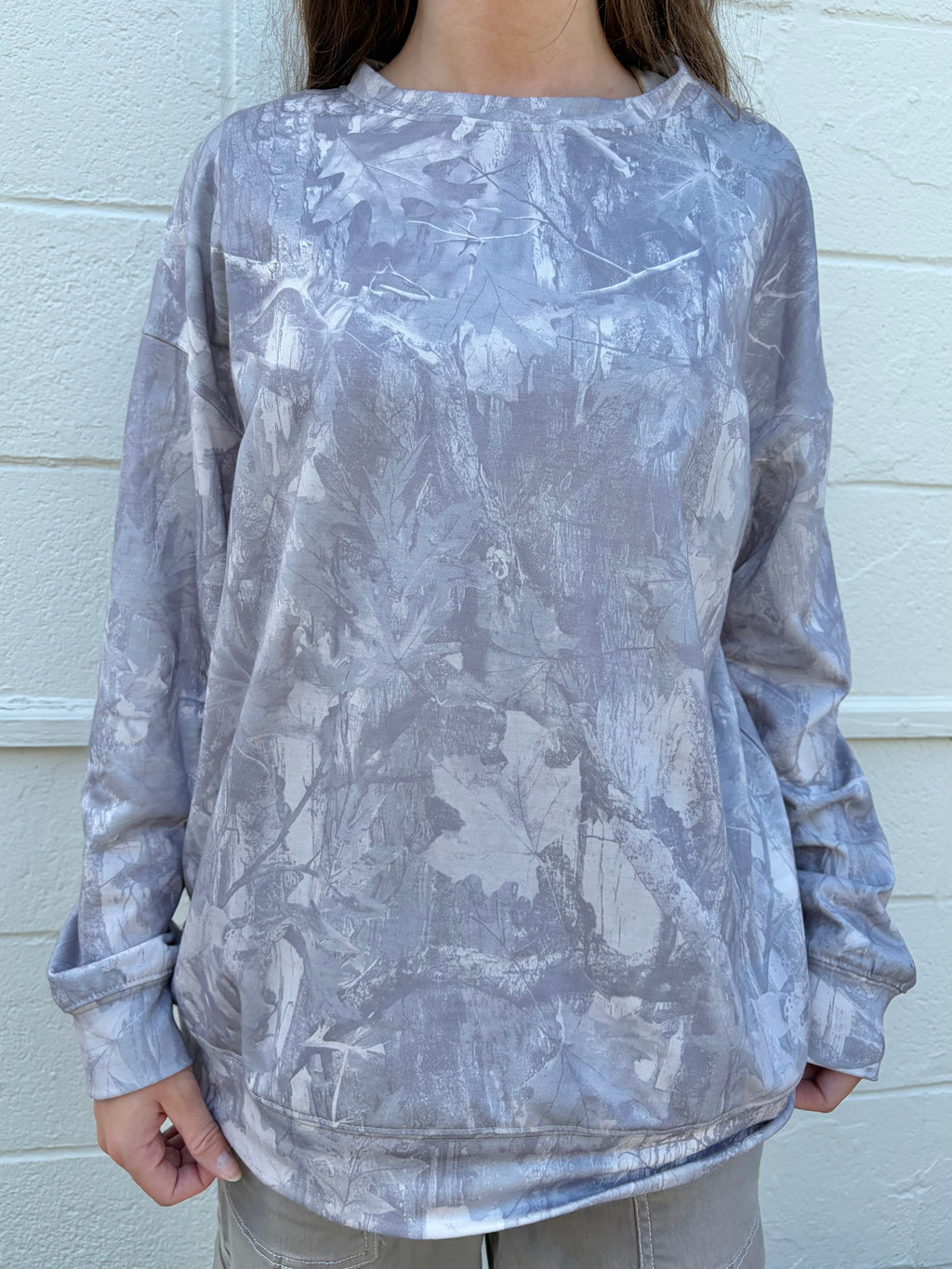 Camo Print Crewneck Long Sleeve Top