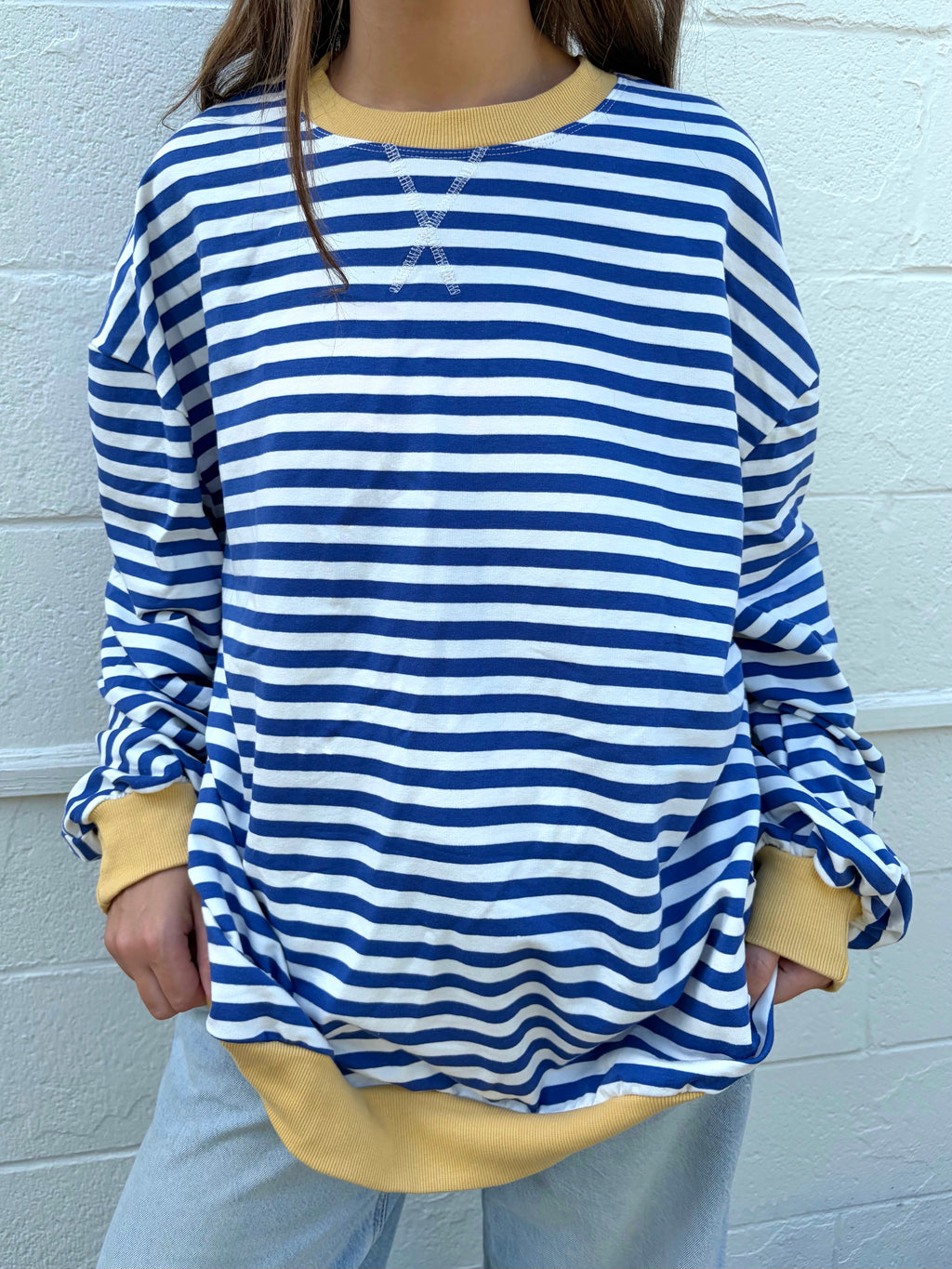 Striped Color Block Crew Neck