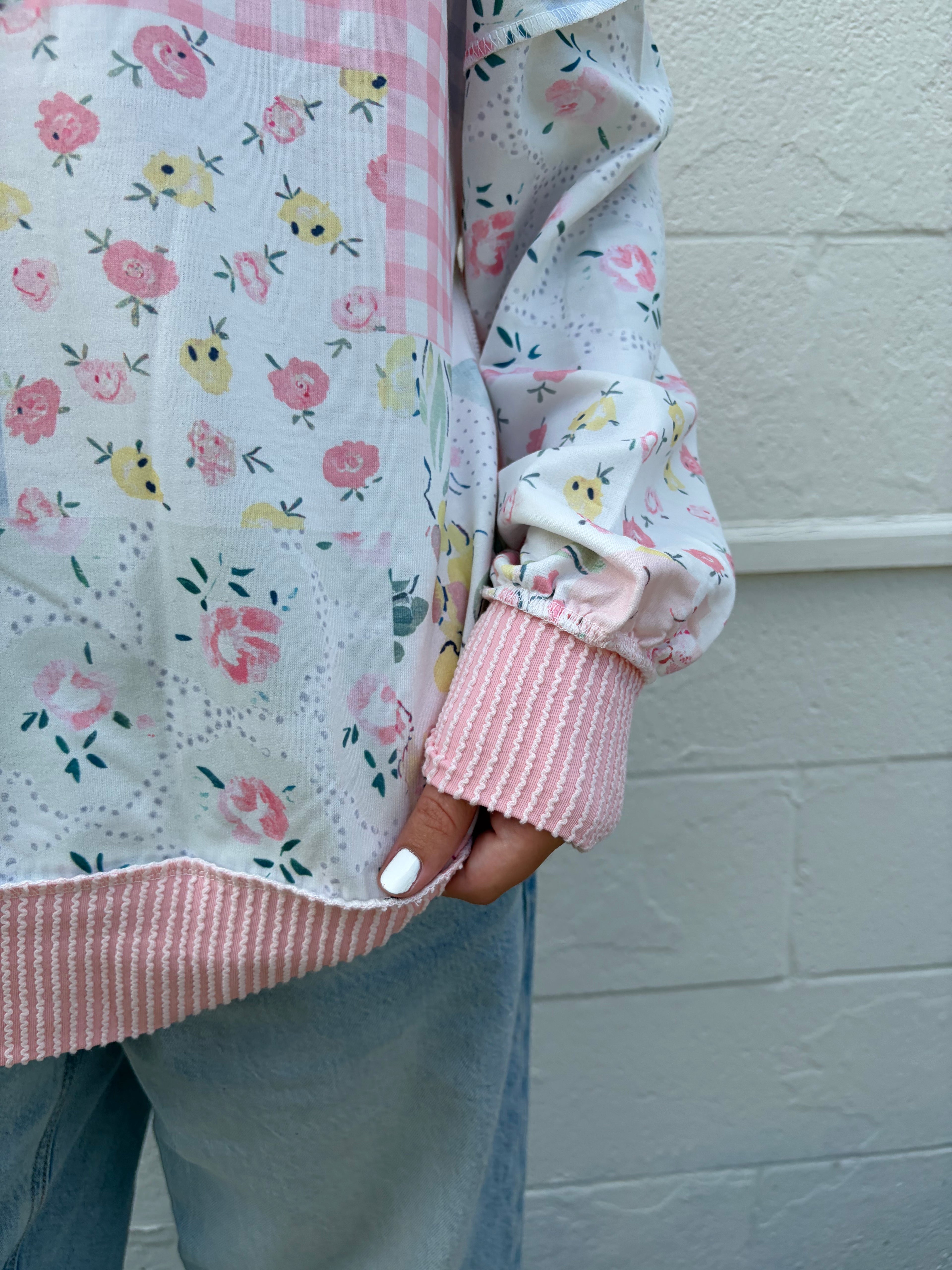 Floral Printed Patchwork Long Sleeve Top