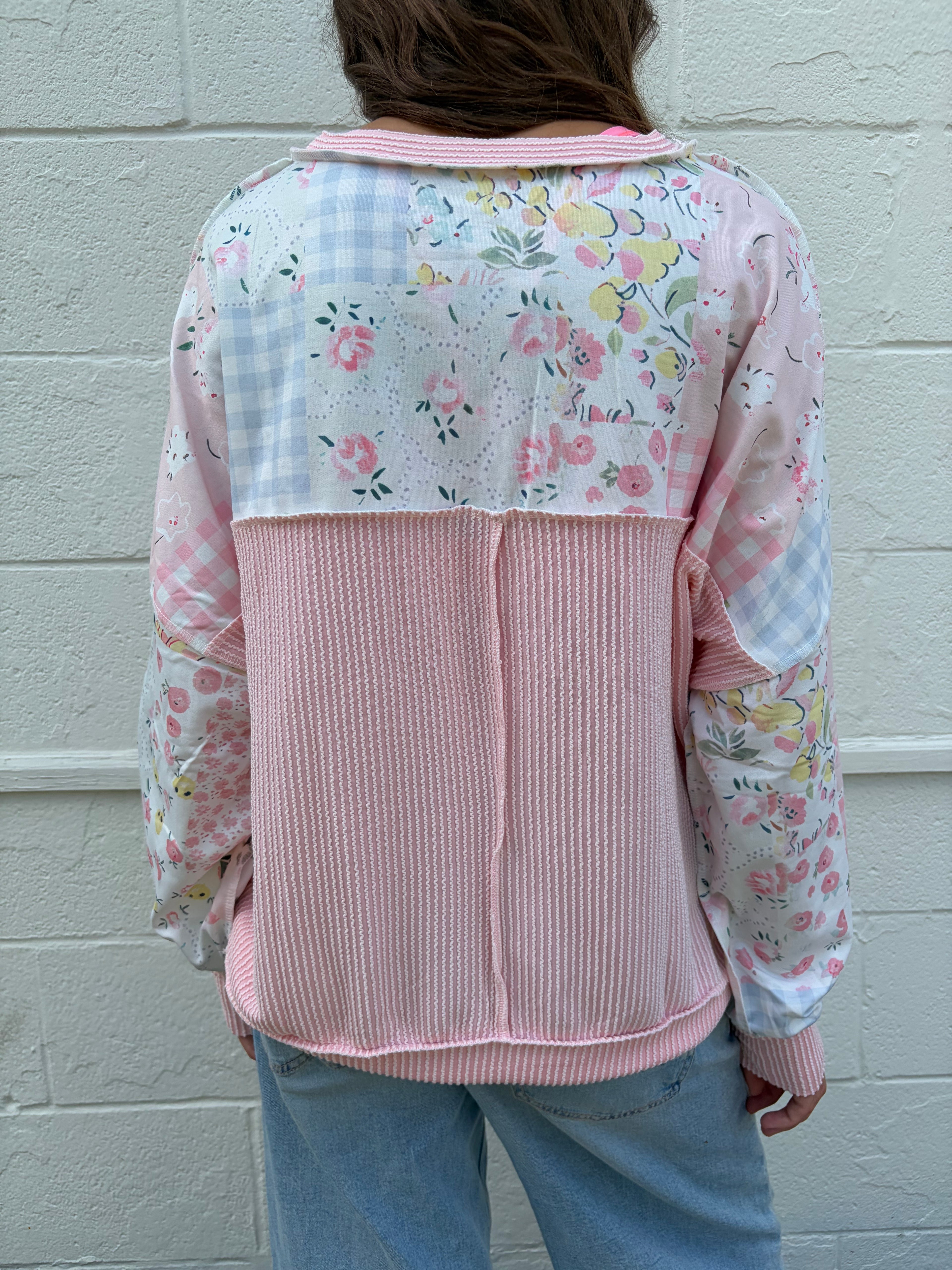Floral Printed Patchwork Long Sleeve Top