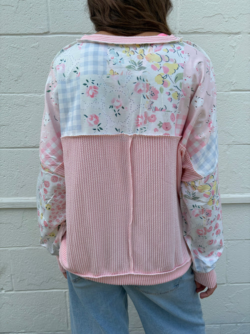 Floral Printed Patchwork Long Sleeve Top