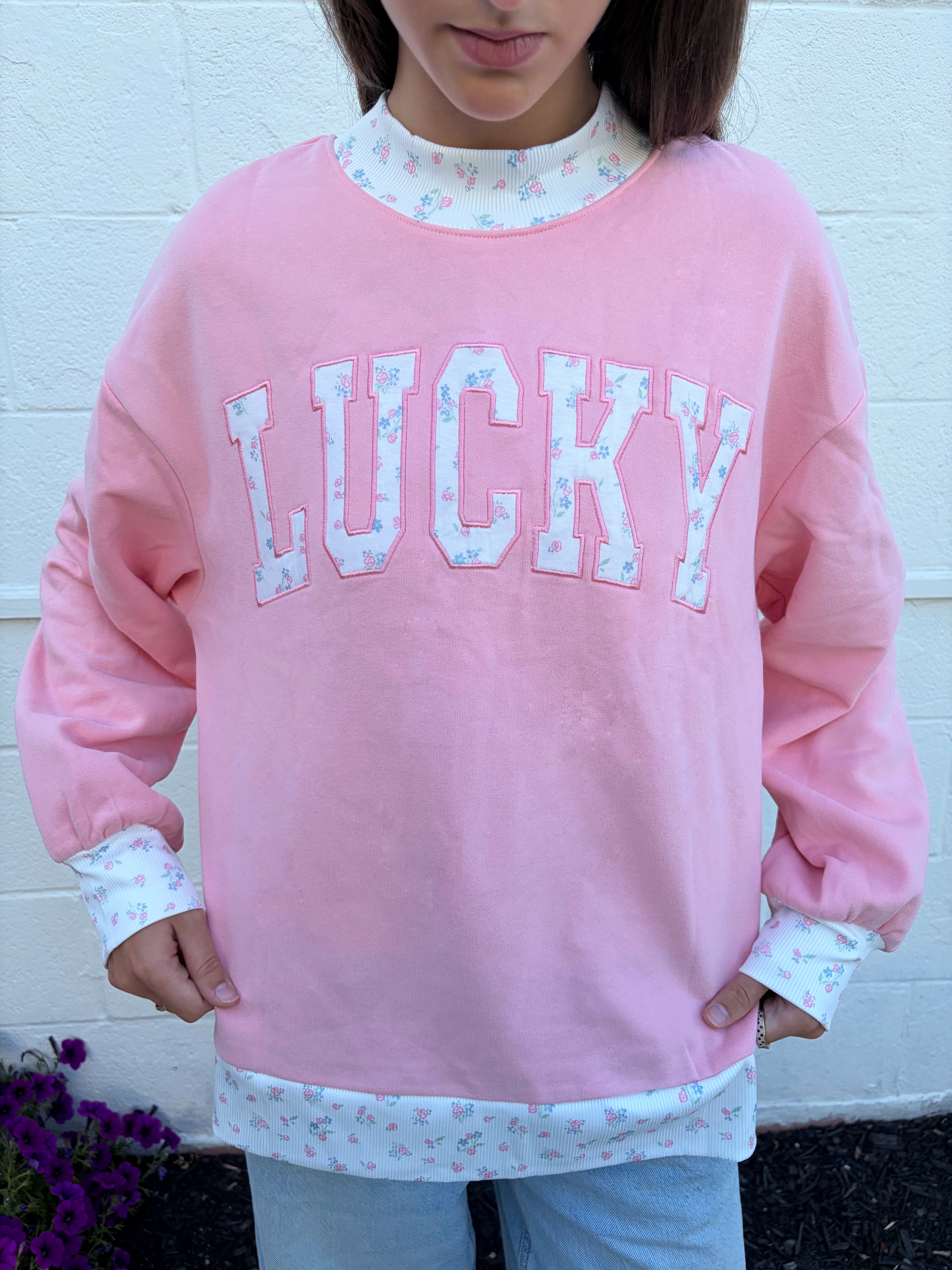 Lucky Floral Embroidered Mock Neck